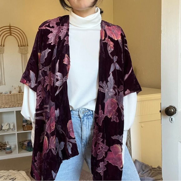 Beautiful Magenta Burgundy Purple Pink Fall Kimono Cardigan Woven Heart One Size - Picture 2 of 14